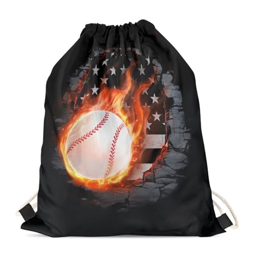 Mumeson Drawstring Backpack Lightweight Gym Sport Bag With Adjustable Strap, Baseball American Flag Print - color: Baseball American Flag Print