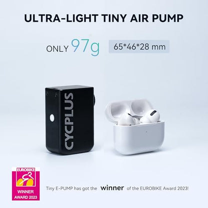 CYCPLUS AS2 Tiny Pump Bike Pump Portable Ultra-Mini 100PSI Electric Bicycle Pump Type-C Rechargeable Battery, No Pressure Display(Winner of The EUROBIKE Award 2023) - style: Black