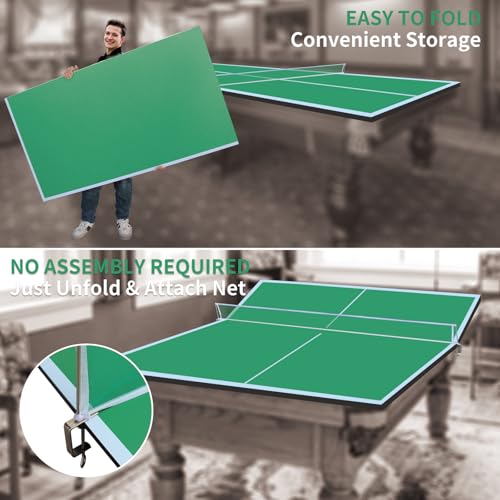 7/8/9ft Mid-Size Ping Pong Conversion Top with Net Set for Billiard and Pool Tables - Regulation Top Converts Billiards into Ping Pong Table Blue/Green/Black - color: Green, size: 8 FT