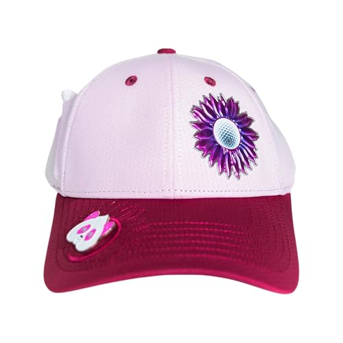 Ladies Adjustable Hats - Tee Holder with Tees & Bill Magnet with Ball Marker - 100% Custom Made - color: Pinkadelic Burst, style: Offset