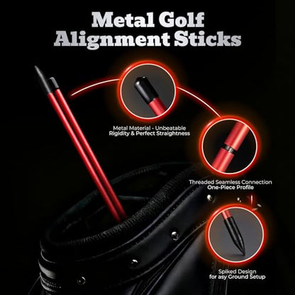 Golf Alignment Sticks 2-Pack, 48" Metal Alignment Stick - Threaded for Solid One-Piece Feel, Rigid & Straight with Carry Tube, Golf Training Aid & Swing Trainer for Swing Path & Stance