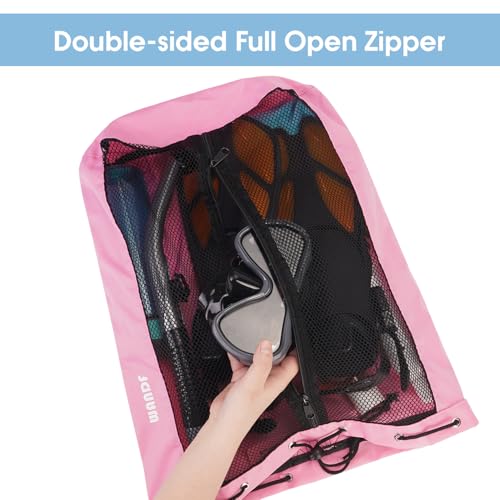 WANDF Swim Bag Mesh Drawstring Backpack Beach Backpack for Swimming, Gym, and Workout Gear - color: Pink With Wet Pocket