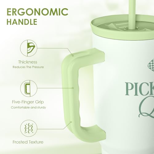 SANDJEST Pickleball 40oz Tumbler With Handle and Straw, Pickleball Queen Insulated Stainless Steel Travel Coffee Mug for Women Girls Players, Gift Idea for Birthday Christmas Mothers Day - color: Pickleball