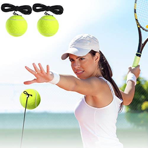 Gejoy 4 Packs Tennis Training Ball with String Tennis Trainer Balls Self Practice Tool Ball Training Equipment for Trainer Practice Exercise