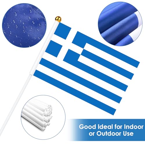 AhfuLife 30pcs Greece Hand Held Flag, 5.5 × 8.2 Inch Greece Stick Flag Small Flags with 11.8 Inch Poles for Olympic National Day Garden Street Home Party Football - color: Greece, size: 5×8 Inch-30 Pcs