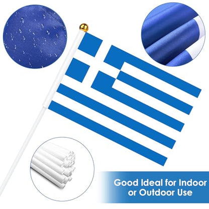 AhfuLife 30pcs Greece Hand Held Flag, 5.5 × 8.2 Inch Greece Stick Flag Small Flags with 11.8 Inch Poles for Olympic National Day Garden Street Home Party Football - color: Greece, size: 5×8 Inch-30 Pcs