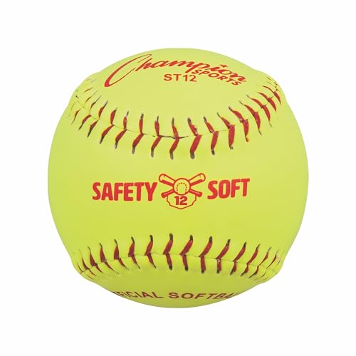 Champion Sports Safety Softballs – Pack of 12 Balls - Soft Rubber Core - Synthetic Leather - Optic Yellow in 11" & 12" Sizes - size: 12 Inch