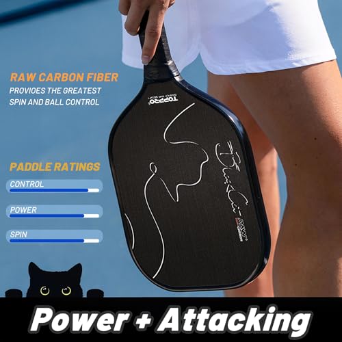 TOPPRO Pickleball Paddles Set of 2, Fiberglass Face, Polypropylene Honeycomb Core, Lightweight Pickleball Rackets 2 Pack - color: BLACK CAT