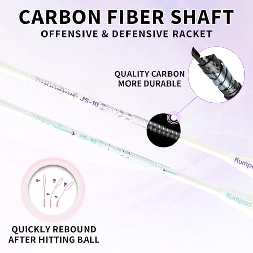 Badminton Racket Set of 2, Carbon Shaft Aluminum Frame Badminton Rackets for Outdoor Backyards Games, Badminton Racquets Set with 2 Overgrips and 1 Bag