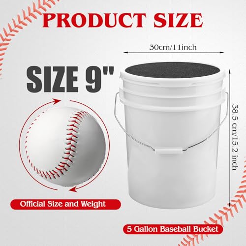 Lewtemi 24 Packs Baseball Balls Bulk with 5-Gallon Ball Bucket Official Size Baseballs Leather Cover for Youth Adult Game Practice Training School League Play