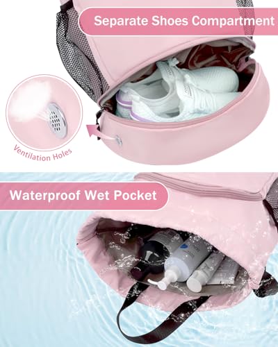 RHDZO Drawstring Backpack Gym Backpack with Shoe Compartment for Men Women String Sports Bag with Wet Pocket Cinch Swim Beach Bag, Large Pink - color: Large Pink