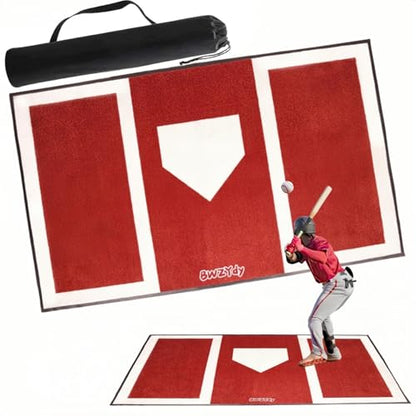 Baseball & Softball Hitting Mat - 6x4ft Anti-Slip Rubber Base, Home Plate with Batters Box, Foldable 12LB Design - Indoor/Outdoor Training for Left/Right Hitters, with Carry Bag