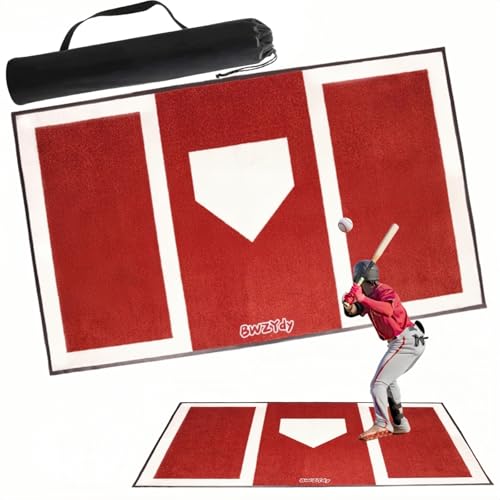 Baseball & Softball Hitting Mat - 6x4ft Anti-Slip Rubber Base, Home Plate with Batters Box, Foldable 12LB Design - Indoor/Outdoor Training for Left/Right Hitters, with Carry Bag