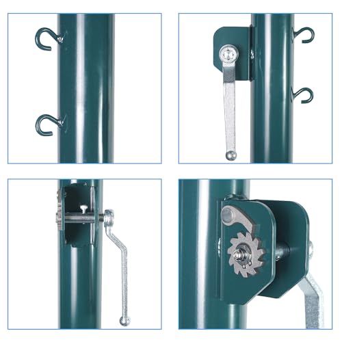 Aoneky Permanent Adjustable Volleyball Post System - Complete Set with 2 Steel Poles & Ground Sleeves, 6 Height Settings for Badminton & Volleyball, Includes Winch for In-Ground Install - color: Green, style: Round