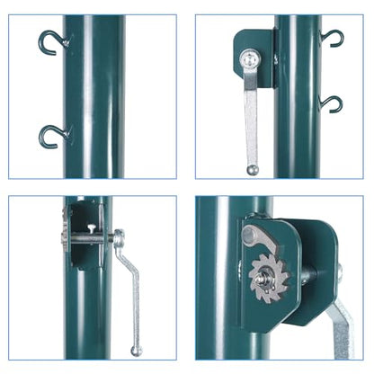 Aoneky Permanent Adjustable Volleyball Post System - Complete Set with 2 Steel Poles & Ground Sleeves, 6 Height Settings for Badminton & Volleyball, Includes Winch for In-Ground Install - color: Green, style: Round