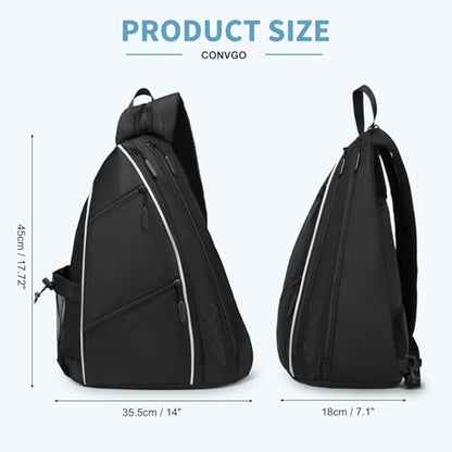 Pickleball Bag for Women and Men, Adjustable Pickle Ball Backpack, 2 in 1 Sports Sling Bag for Pickleball Paddles - color: Black