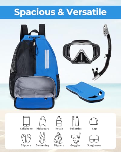 Swim Bag Mesh Drawstring Backpack with Shoe Compartment & Wet Pocket Waterproof Beach Backpack Pool Bag for Swimming, Gym, Travel and Workout Gear (Blue) - color: Blue