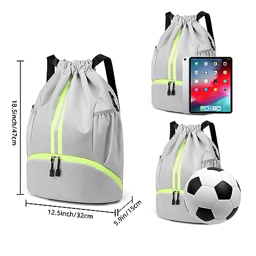 Valleycomfy Sports Drawstring Backpack - Water Resistant String Bag with Side Mesh Pockets Shoe Compartment Gym Backpack for Women & Men Grey - color: A-grey