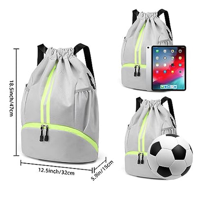 Valleycomfy Sports Drawstring Backpack - Water Resistant String Bag with Side Mesh Pockets Shoe Compartment Gym Backpack for Women & Men Grey - color: A-grey