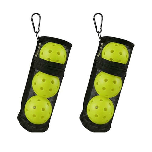 Pickleball Ball Holder, Portable Modern Carrying Mesh Storage Bag with Hook, Set of 2 (Ball Not Included)