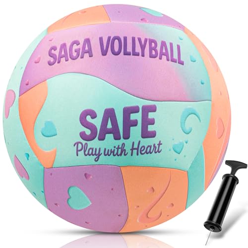 SAGA Indoor Volleyball for Girls & Boys – Super Soft Volleyball for Indoor Practice - Safe and Silent Volleyball with Pump, Ideal for in House and Volleyballs Gifts