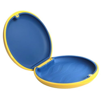 LA MIERE Retainer Case, Slim Aligner Case Compatible with Invisalign, Night Mouth Guard Case, Retainer Holder, Food Grade Silicone Pad, Magnetic Closure, Yellow w/Dark Blue Inner
