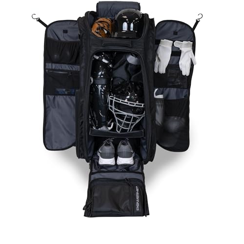 PowerNet Optimus Catcher's Bag, Rolling Equipment Bag Holds All Baseball & Softball Gear, 7 Internal Bat Sleeves, Cleat Compartment, Personalization Panel & Hooks - style: Pro