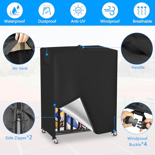 Basketball Rack Cover Garage Sports Equipment Organizer Cover for Ball Storage Rack Waterproof & Dustproof Sports Organizer Bag 38" L x 18" W x 45" H Black