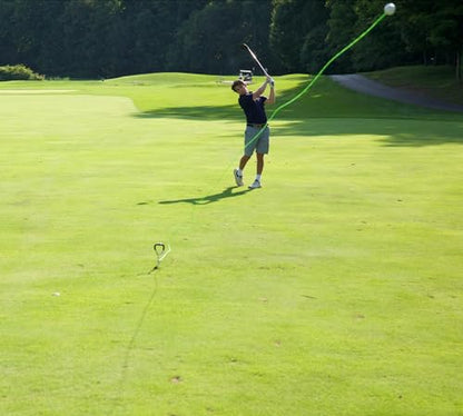 Swing Away! Golf Training Tool for Drivers & Irons - Practice Your Golf Swing in The Backyard with A Real Golf Ball & Experience 50 Feet of Ball Flight Feedback - color: Neon Green