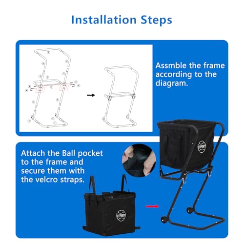 Portable Tennis Ball Hopper with Wheels, Foldable Ball Caddy Holder for Baseball, Pickleball, Softball and Tennis Balls, Large Capacity Basket for Easy Storage & Transport, Holds 100-150 Balls
