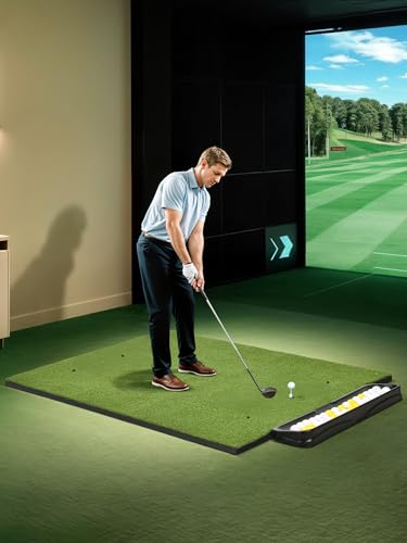 Golf Hitting Mat 5×4ft, Thickened 21/31/36mm Golf Practice Mat for Indoor Outdoor, Top-Notch Artificial Turf Driving Matt with 9 PU Balls+3 Rubber Tee+7 Tee