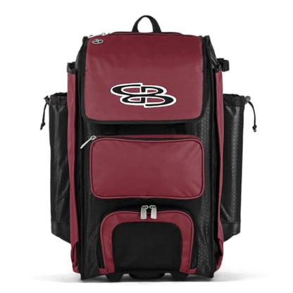 Boombah Catchers Superpack Hybrid Rolling Bat Bag - Multiple Colors - Wheeled & Backpack Version - color: Black/Cardinal