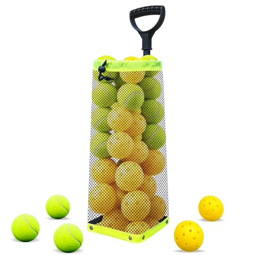 Lightweight Tennis Ball Hopper – Holds 50+ Tennis Balls or 40+ Pickleballs | Durable Steel Frame | Portable Adjustable Ball Picker for Hard Court, Clay, Grass - color: Green