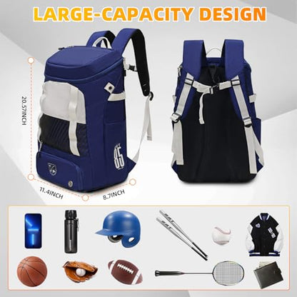 Youth Baseball Bag,Softball Backpack for 2 Bats with Ball Pocket,Large Lightweight Waterproof Softball Equipment Bag with Fence Hook and Separate Shoe Compartment