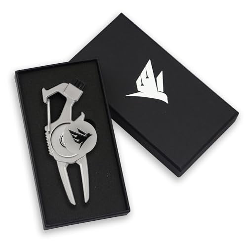 SWIFTEE Golf Divot Pitch Mark Repair Tool 7-in-1 - Club Holder, Brush, Clip Buckle, Groove Cleaner, Bottle Opener, Ball Marker, Divot Tool - Gift Box Included - color: Pearl Silver
