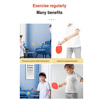 Indoor Hanging Table Tennis Trainer Portable Set, Children's PingPong Trainer Hanging Table Tennis Parent Child Interaction Game Toy Exerciser, Ping Pong Paddle Set - color: Frog【2Shoots+5 Balls+Hook】