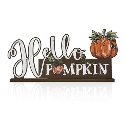 Smile Fall Thanksgiving Wooden Standing Decor, Hello Pumpkin Rustic Wood Tiered Tray Sign with Stand for Rustic Farmhouse Home Kitchen Shelf Mantel Decor - style: Letter Pumpkin