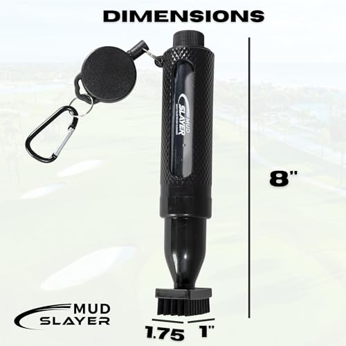 Mud Slayer Golf Club Cleaner with Water Spray – Golf Club Cleaning Brush with Leak-Proof Reservoir, Dual Bristle Head & Retractable Clip – Golf Bag Brush for Irons & Wedges