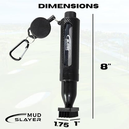 Mud Slayer Golf Club Cleaner with Water Spray – Golf Club Cleaning Brush with Leak-Proof Reservoir, Dual Bristle Head & Retractable Clip – Golf Bag Brush for Irons & Wedges