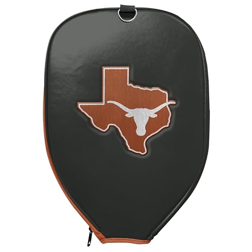 Officially Licensed Collegiate Pickleball Paddle Cover - Lightweight PU Leather Material - Durable Foam Interior Protection with Zippered Closure - Fits Most Paddles on the Market - color: Texas Longhorns