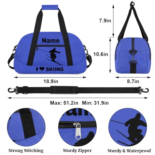 Custom Sport Duffel Bag Skiing Personalized Name Sports Bag Overnight Weekender Bag Waterproof Travel Sport Gym Bags, Blue - color: Blue, style: Skiing