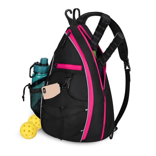 Goloni Pickleball Sling Bag for Men Women, Lightweight Pickleball Backpack with Fence Hook - color: Black Rose