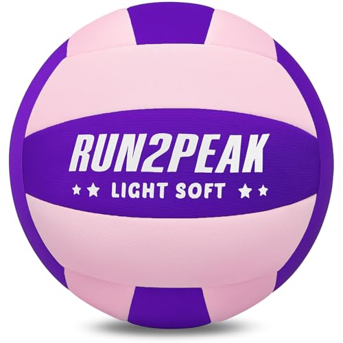 RUN2PEAK Super Soft Light Volleyball - Safe and Quiet Fabric Volleyball Ball for Indoor Play - Official Size 5 Kids Youth Beginners Lightweight Volleyballs Trainer for House Yard Training Practice - color: Pink/Purple