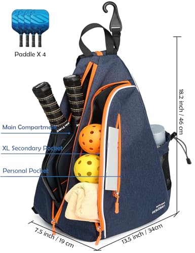 Pickleball Bags for Women Pickleball Paddle Bag Sports Adjustable Sling Bag with Fence Hook Crossbody Backpack Fits to the Courts - color: Orange B