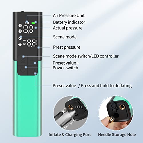 Pumteck MY01 Electric Ball Pump with Inflation & Deflation, Accurate Pressure Gauge and 4 Preset Modes, Automatic Ball Pump for Basketball, Soccer, Football and Volleyball (Max 15 PSI) - color: Green