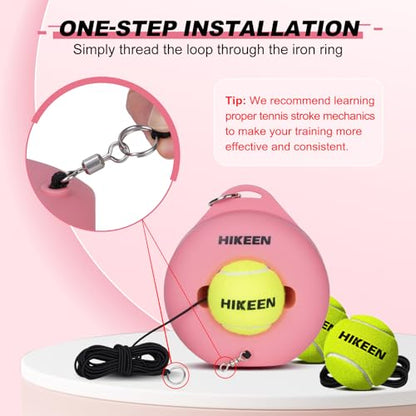 Hikeen Premium Tennis Trainer Rebound with Metal Base,Portable Solo Tennis Trainer Set with 3 Highly Elastic String Balls,Tennis Practice Equipment for Adult Kids an Beginners - style: Pink