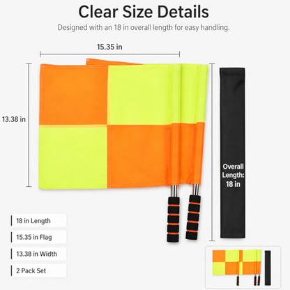2-Pack Soccer Referee Flags, 14x14 Inches Ideal for linesmen and offside signaling in soccer games, these durable flags offer high visibility. Perfect for matches, training, and referee equipment.