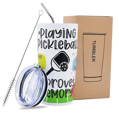 Pickleball Tumbler 20 oz, Funny Pickleball Gifts for Women Men, Playing Improves Memory Travel Mug Vacuum Insulated Stainless Steel Coffee Cup