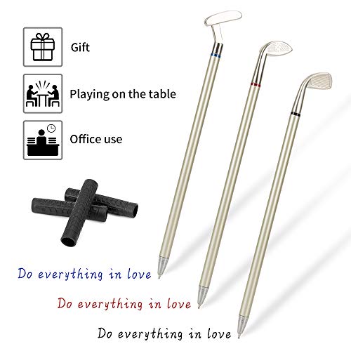 Golf Pen Set, Mini Desktop Golf Ball Pen, Top Golf Gift with Putting Green, 3 Golf Clubs Pens with Balls and Flag