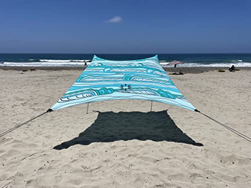Neso Portable Beach Tent Sun Shelter with Sand Anchor - Lightweight Beach Shade Canopy - Easy Setup for Family Outings - Patented Reinforced Corners - UPF 50+ Sun Protection - 7 x 7ft - Swells - color: Swells